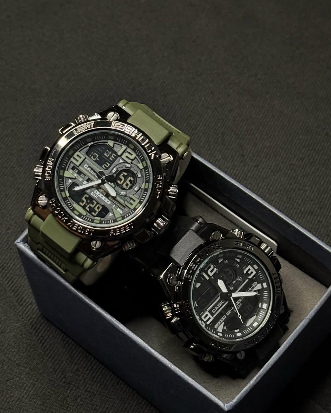 G-SHOCK Sports Fashion Metallic Dial Dual Display Chronograph 20BAR Water Resistant Sports Watch for Men - Navy Blue/ Military Green