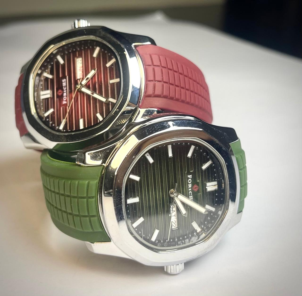 Forichs Sleek Watch for Men | Luxury Watch  Military Green/ Dark Red