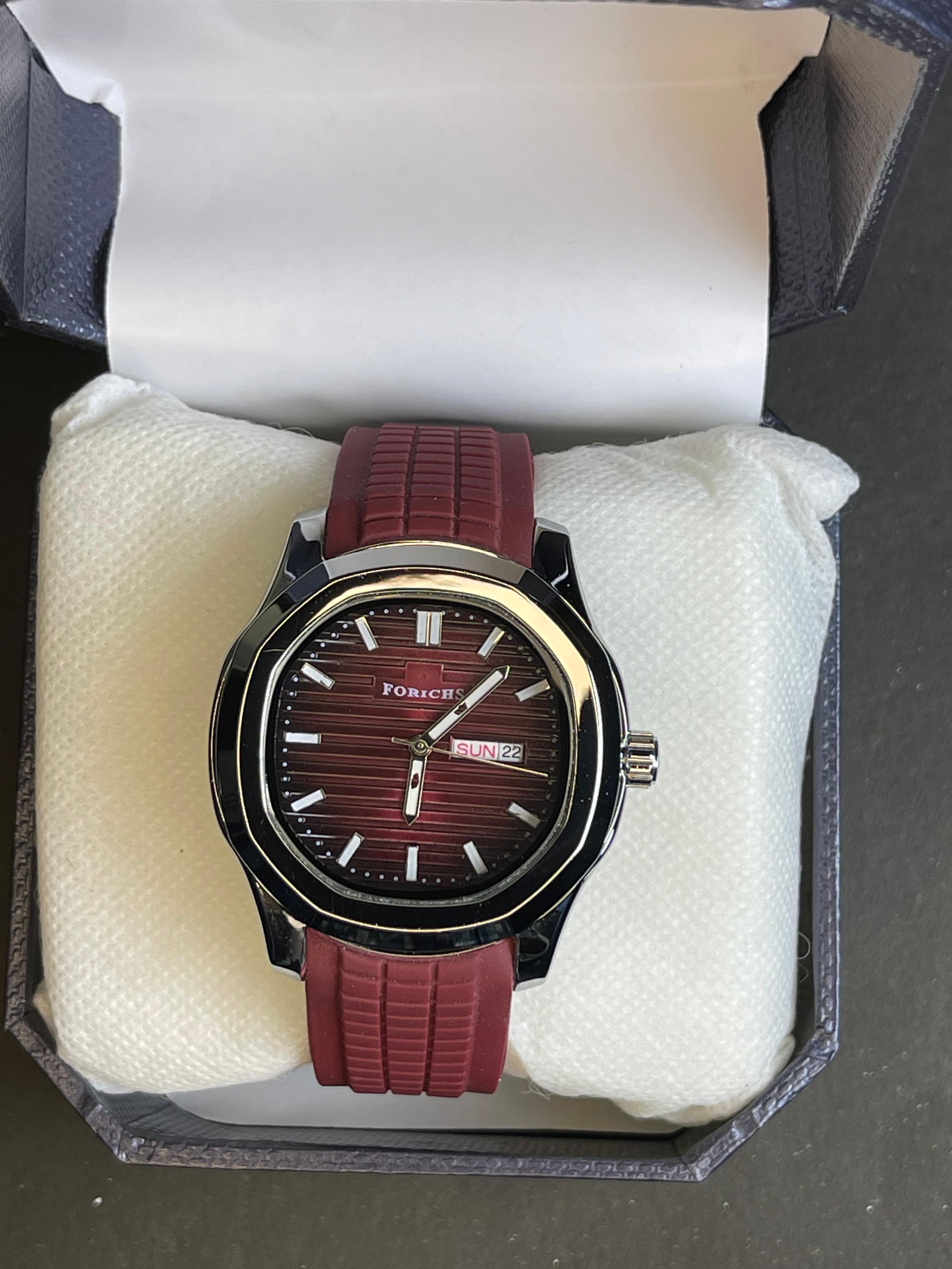 Forichs Sleek Watch for Men | Luxury Watch  Military Green/ Dark Red